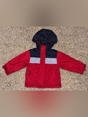 London Fog Toddler Boys Hooded Jacket Size 3T Red Navy Windbreaker Coat